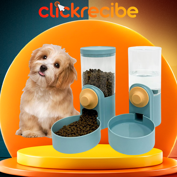 DISPENSADOR DE COMIDA PARA MASCOTA GRIS CON AMARILLO
